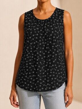 Cristina B Sleeveless Black Printed Tank Top